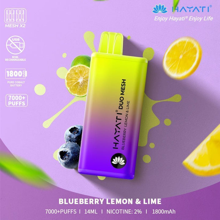 Hayati Duo Mesh 7000 Disposable Vape Puff Bar Pod Box of 10 - Vapeareawholesale