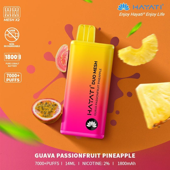 Hayati Duo Mesh 7000 Disposable Vape Puff Bar Pod Box of 10 - Vapeareawholesale