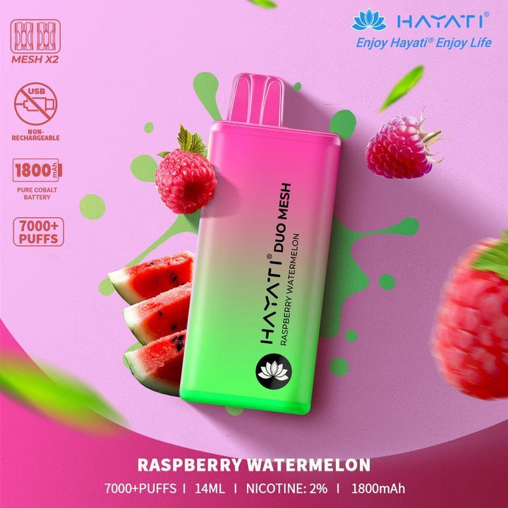 Hayati Duo Mesh 7000 Disposable Vape Puff Bar Pod Box of 10 - Vapeareawholesale