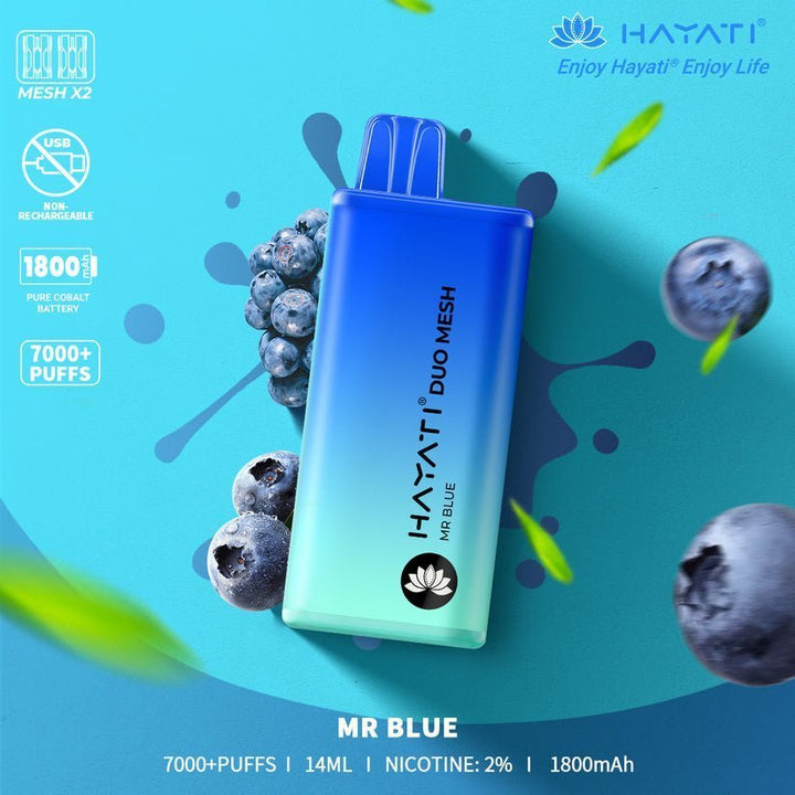 Hayati Duo Mesh 7000 Disposable Vape Puff Bar Pod Box of 10 - Vapeareawholesale
